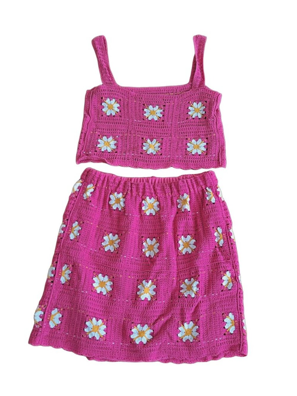 Rellion Women's Pink Floral Knit Two Piece Tank Top & Skirt Matching Set
